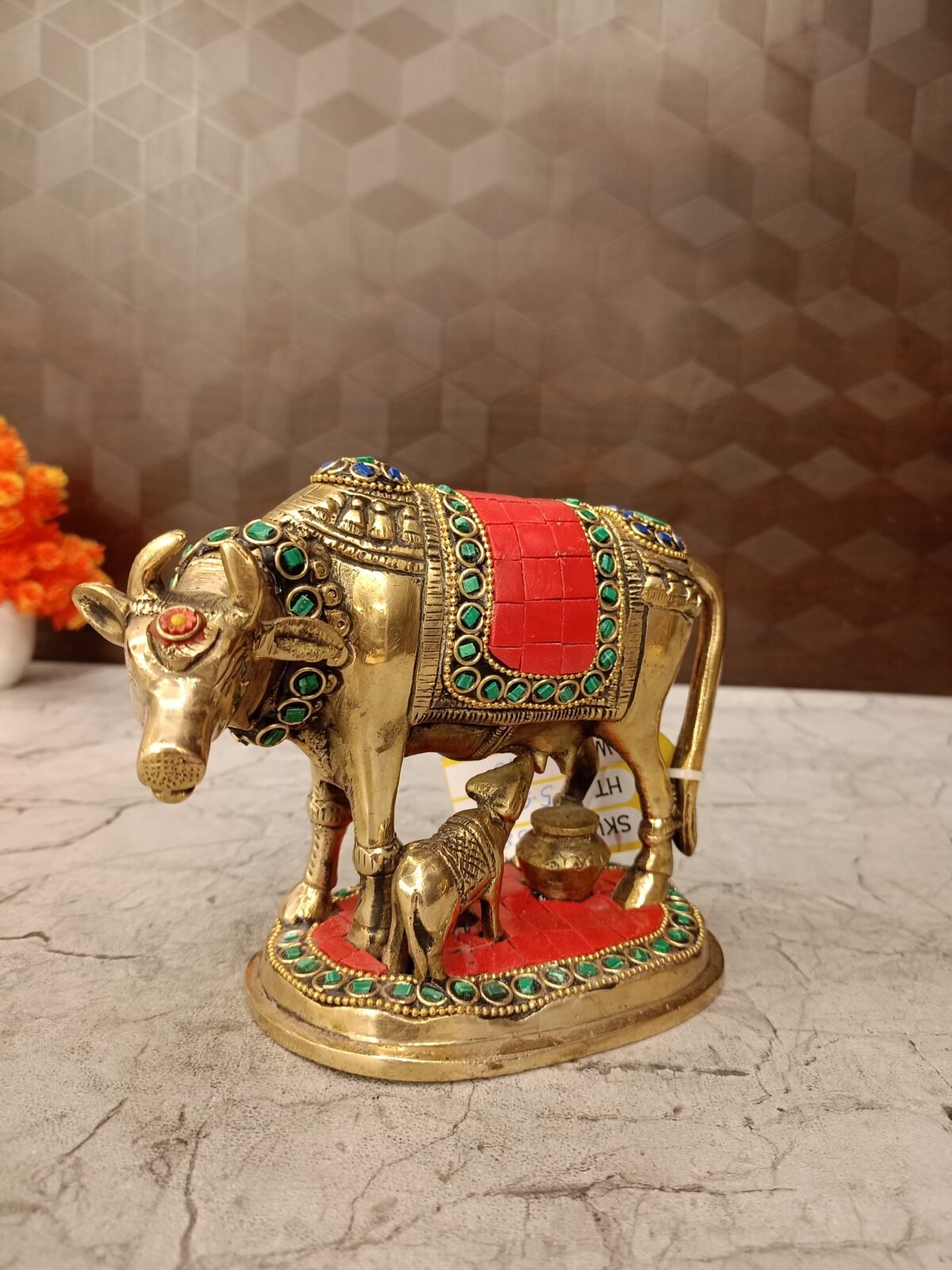 Buy Brass Gomatha Stone finish Green and Red Color 5.5″ Antique Showroom Trichy - Image 2