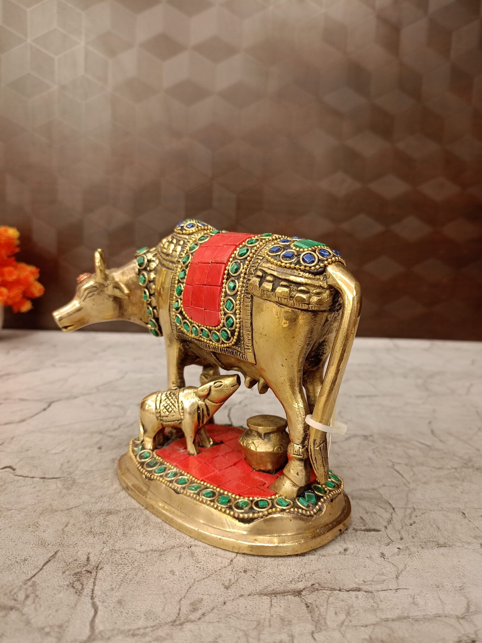 Buy Brass Gomatha Stone finish Green and Red Color 5.5″ Antique Showroom Trichy - Image 3
