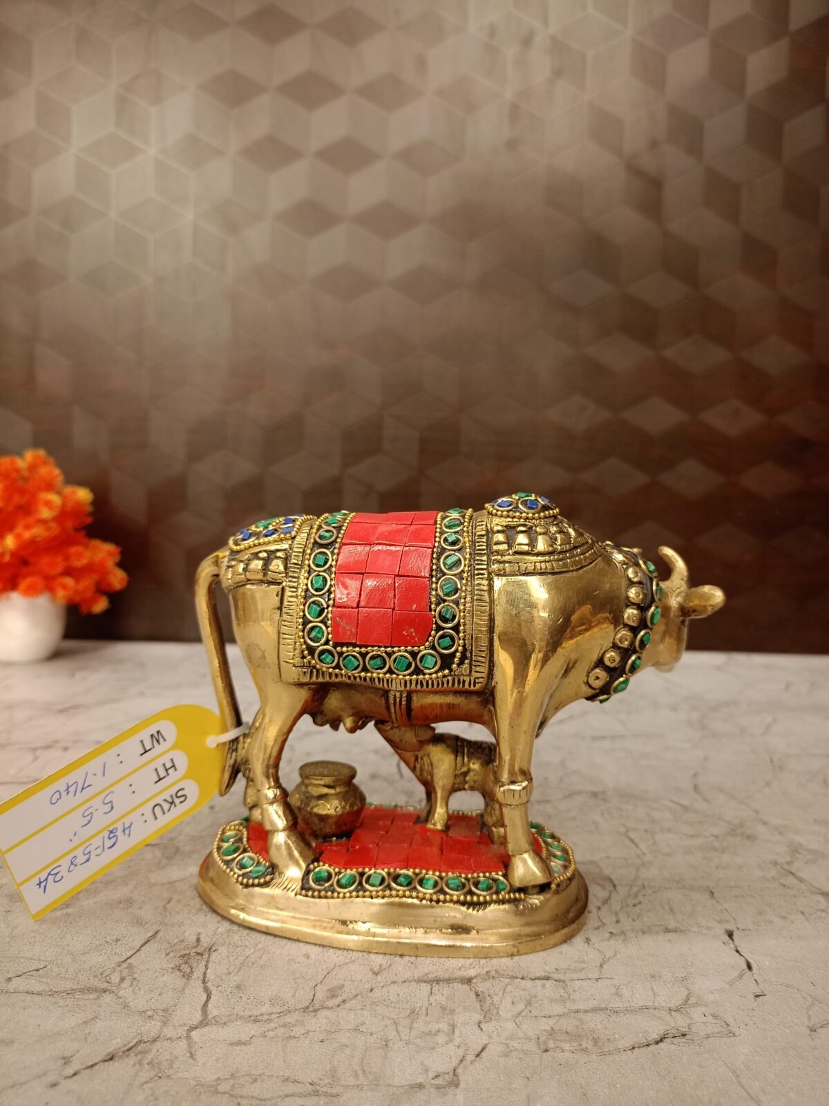 Buy Brass Gomatha Stone finish Green and Red Color 5.5″ Antique Showroom Trichy - Image 4