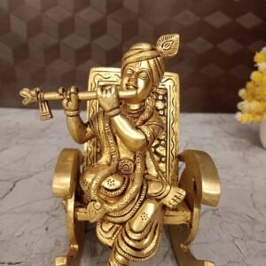 Buy Brass Krishna Chair Statue 6″ Antique Showroom Trichy