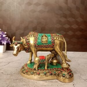Buy Brass Stone Cow And Calf Idol 5.5″ Antique Showroom Trichy