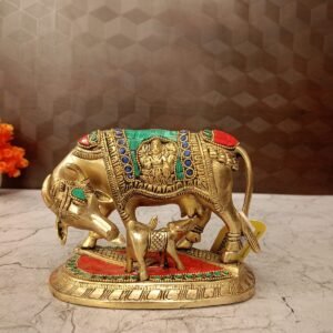 Buy Brass Stone Cow And Calf Statue 5″ Antique Showroom Trichy