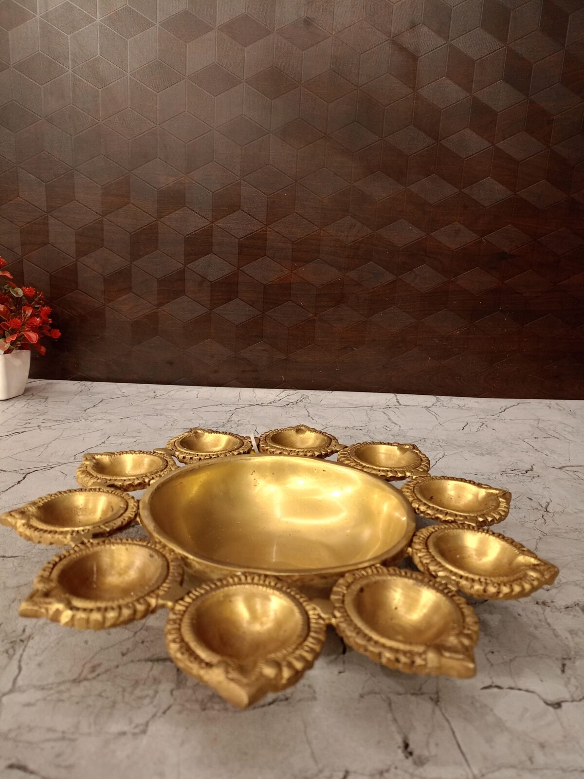 Buy Brass Uruli With Diyas | Uruli Brass Decor Bowl For Home 2” Antique Showroom Trichy - Image 2