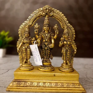 Buy Premium Brass Perumal with Sridevi Budevi Idol – Divine Vishnu Statue for Worship and Home Decor Antique Showroom Trichy