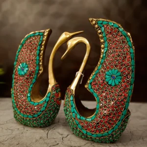 Buy Premium Brass Swan Stone Pair – Elegant Swan Figurines for Home Decor and Gifting Antique Showroom Trichy