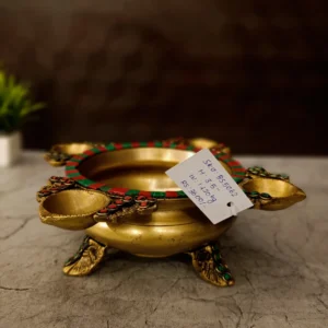 Buy Premium Brass Stone Uruli with Four Diyas – Elegant Uruli for Pooja, Decor, and Spiritual Blessings Antique Showroom Trichy